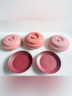 Vintage Aladdin Temp Rite Insulated Bowls Set Pink Red Retro USA